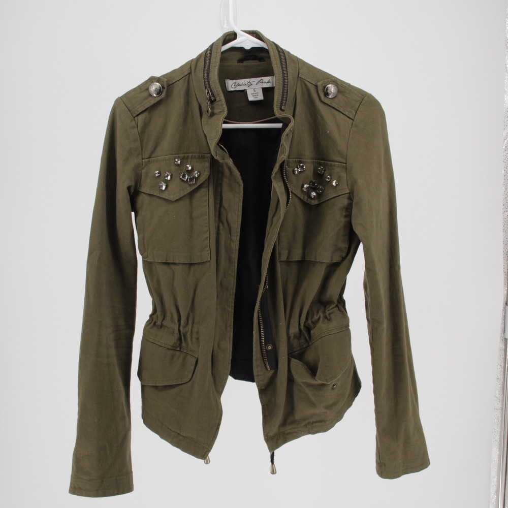 Celebrity Pink Women's Olive Green Embellished Military Utility Jacket Size S